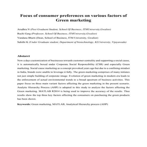 Focus of consumer preferences on various factors of green marketing