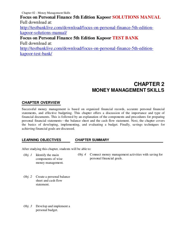 focus on personal finance 5th edition kapoor solutions manual personal finance cash flow spreadsheet