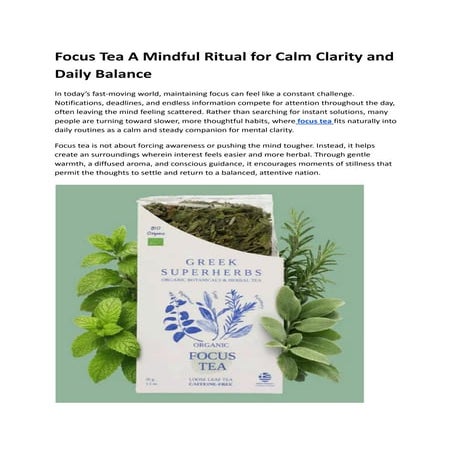 Focus Tea A Mindful Ritual for Calm Clarity and Daily Balance | PDF