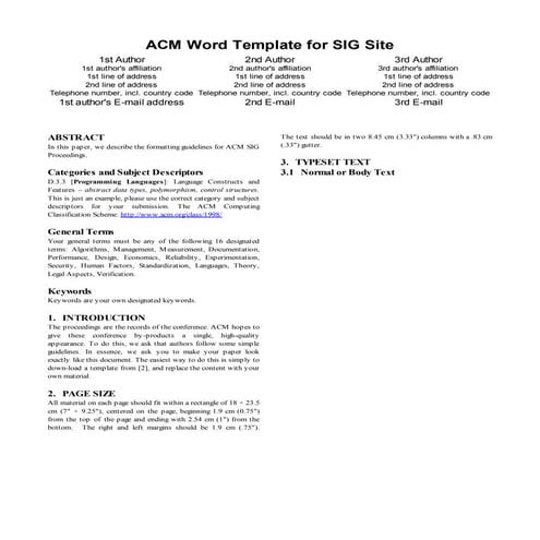 ACM Word Template for SIG Site