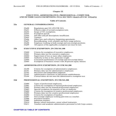 Chapter 22 - Executive, Administrative, Professional, and Outside Salesperson...