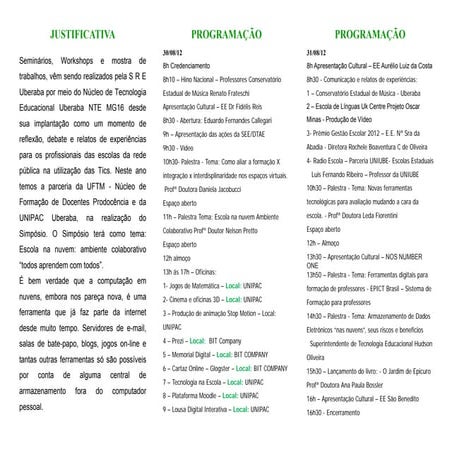 PROGRAMAÇÃO SIMPÓSIO DE TECNOLOGIA