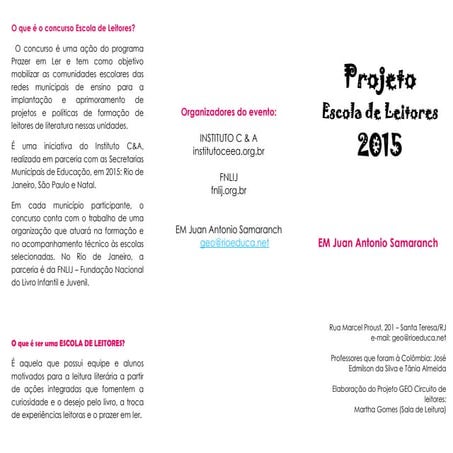 Folder Escola de Leitores tânia