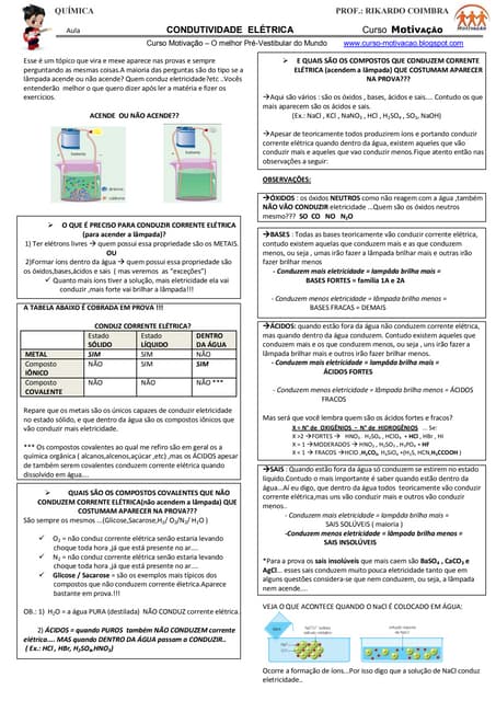 Folha 16 aula condutividade elétrica