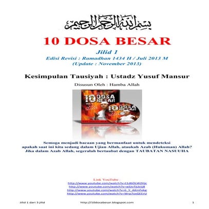 Jilid 1 (Revisi 2013) - 10 Dosa Besar - Tausiyah Ustad Yusuf Mansur 