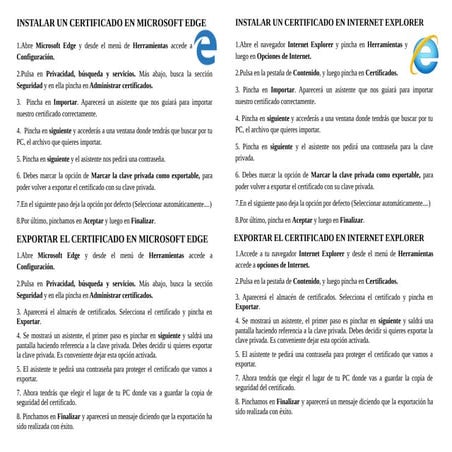 Folleto pasos instalar y exportar certificado digital en Edge Firefox Chromey Explorer 2020