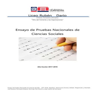 Folleto de  Pruebas Nacionales de Ciencias Sociales 2017 2018  Ruben Dario fi...