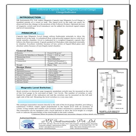 Follower Capsule Magnetic Level Gauge Side Mounted type