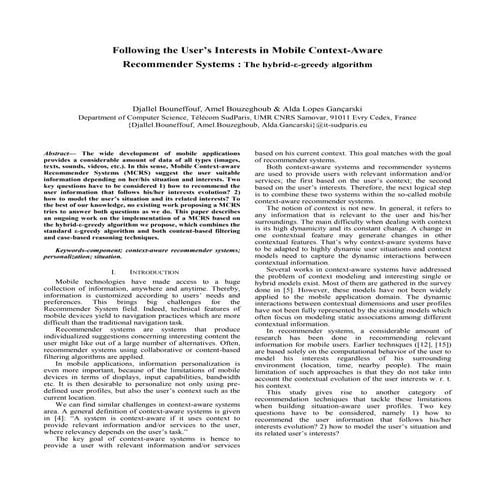 Following the user’s interests in mobile context aware recommender systems