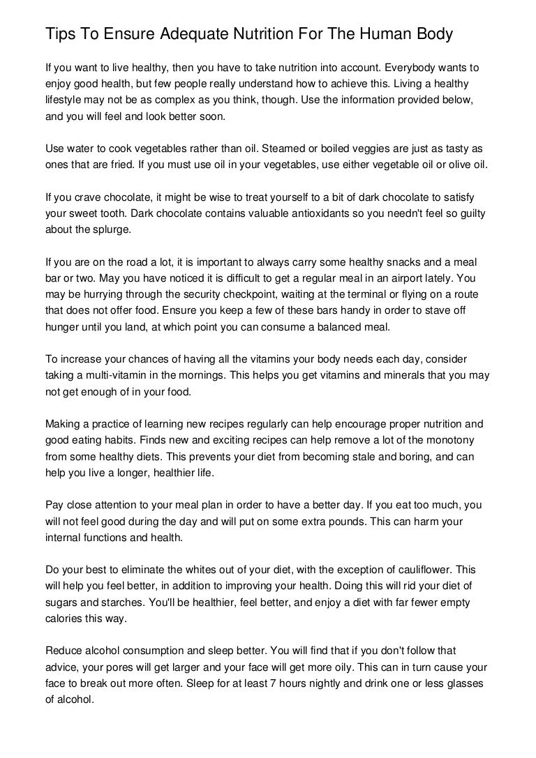 Tips To Ensure Adequate Nutrition For The Human Body