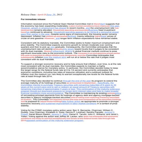 FOMC Statements (March 2008 to June 2012)