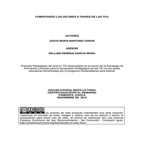 Fomentando los valores a traves de las ti cs