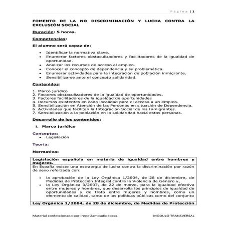 Fomento de la no discriminación y lucha contra la exclusión social