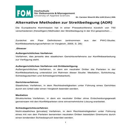 FOM ADR, Mediation & Kommunikation: 6 Formen der Streitbeilegung in Deutschla...