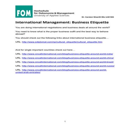 FOM International Management: International Business Etiquette