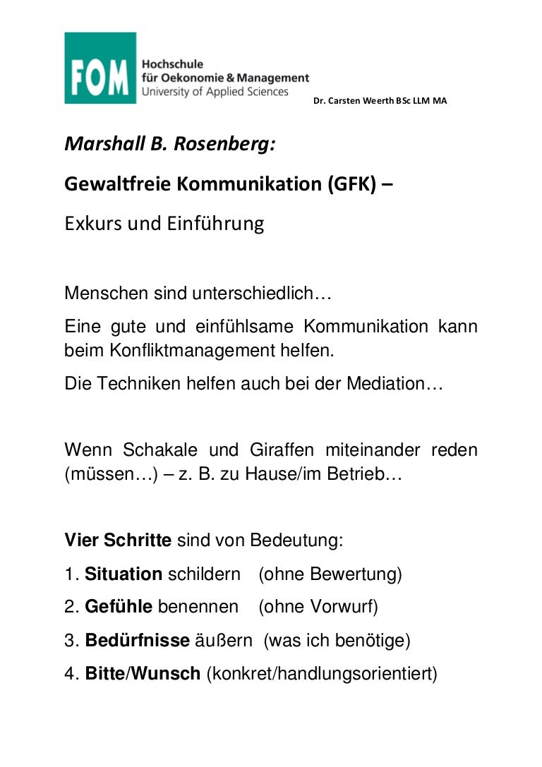 FOM Konfliktmanagement Einf hrung In Die Gewaltfreie Kommunikation