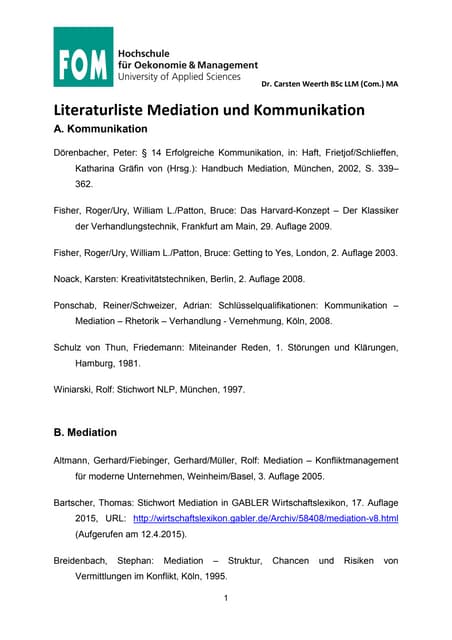 FOM Literaturliste Mediation, Kommu...
