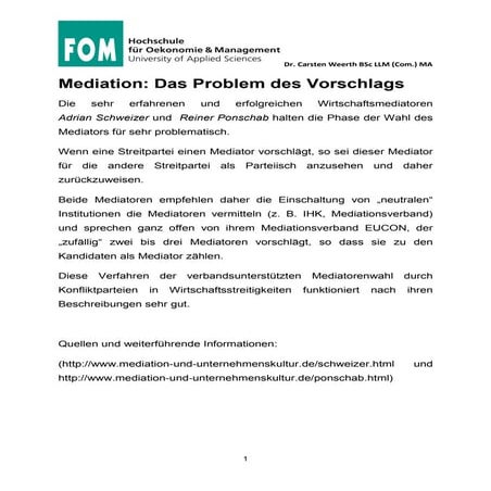 FOM Mediation: Das Problem des Vorschlags