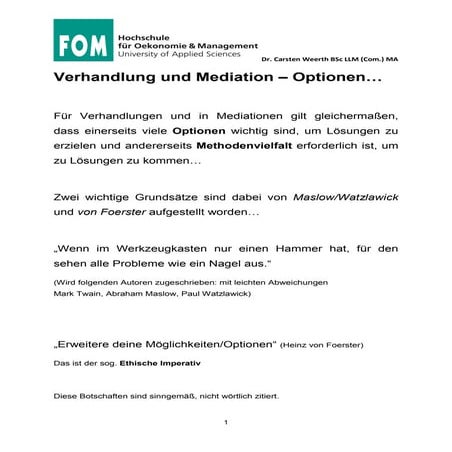 FOM Mediation & Verhandlung: Optionen...