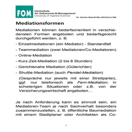 FOM Mediation: Mediatonsformen