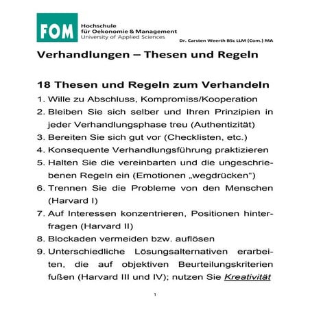FOM Mediation & Verhandlung: 18 Thesen und Regeln