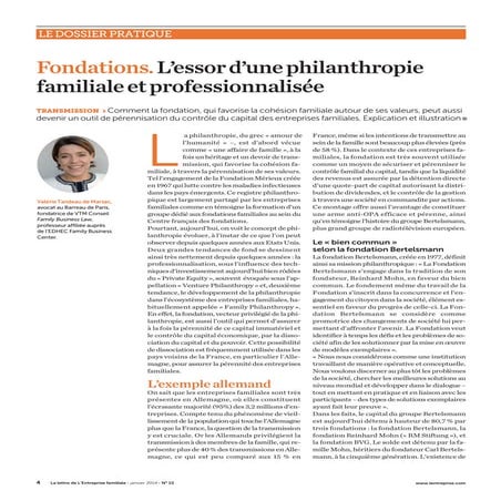 Fondations l'essor d'une philanthropie familiale et professionnalisee