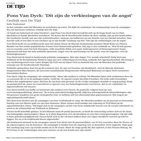 Fons van dyck   dit zijn de verkiezingen van de angst  de tijd - krant online