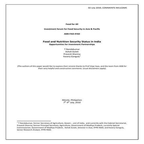 Food and Nutrition Status in India | PDF
