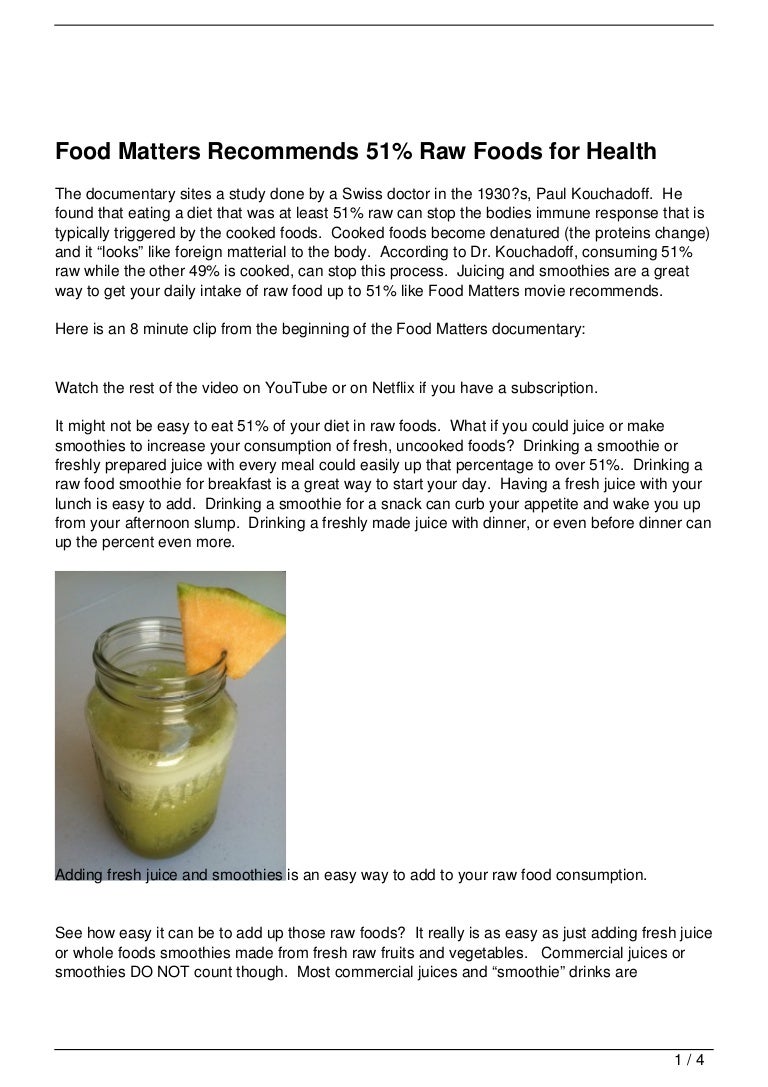 Food Matters Documentary at Least 51 Raw Food