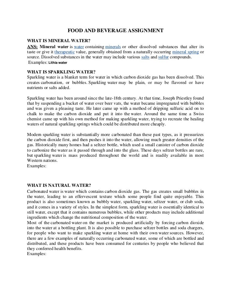 Food and beverage assignment