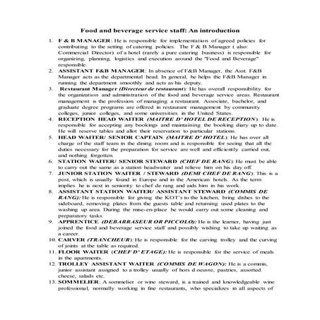 Food and beverage service staff