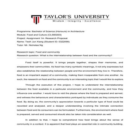 Food and culture individual proposal