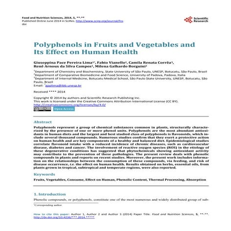 Polyphenols in fruits and vegetables and its effect on human health