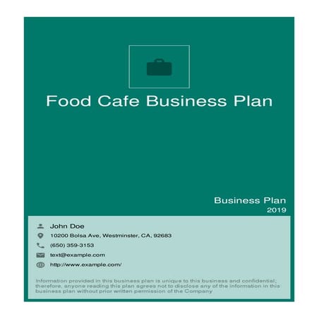 Food Cafe Business Plan Example