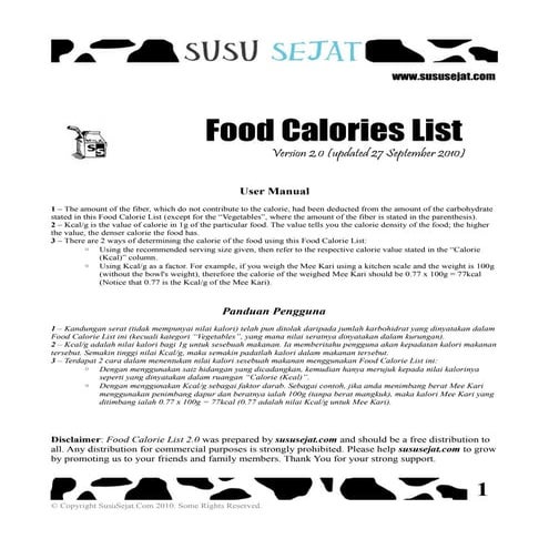 Food calorie list_2 | PDF