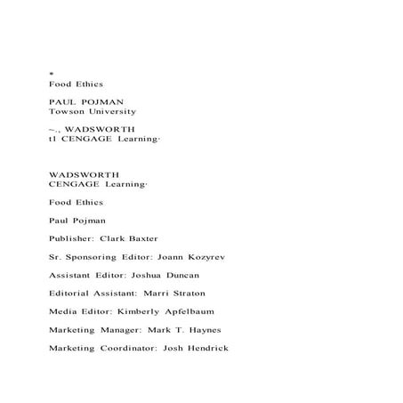  Food ethics paul pojman towson university ~., wa