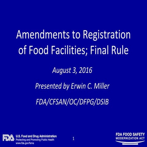 US FDA Food Facility Registration - Aug 2016 | PDF