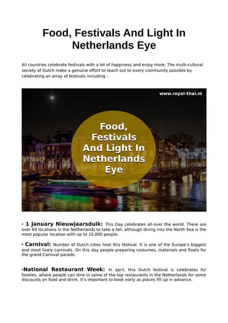 Food, festivals and light in netherlands eye | PDF