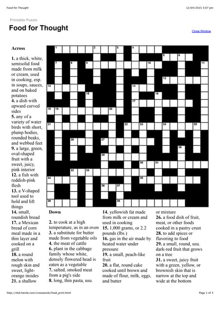 Food Web Crossword