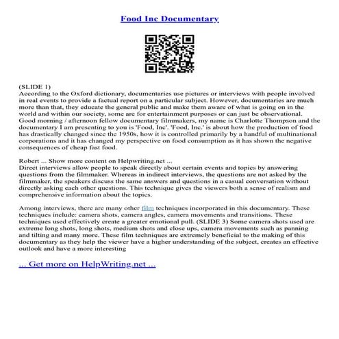 Food Inc Documentary PDF