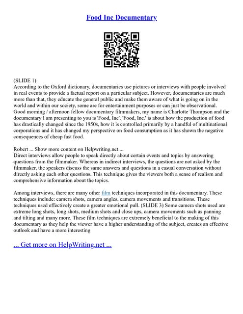 Food Inc Documentary PDF