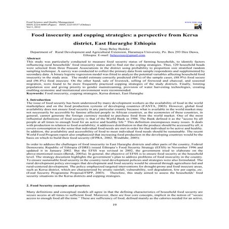 Food insecurity and copping strategies