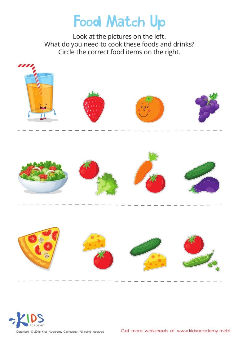 matching food worksheet for kindergarten preschool worksheet gallery