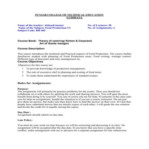 BTVTED ST Quantity Cookery for Teacher s | PDF