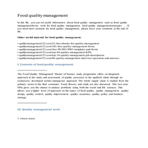 Food quality management