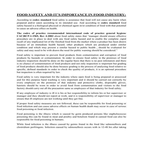 Food safety and  food industry