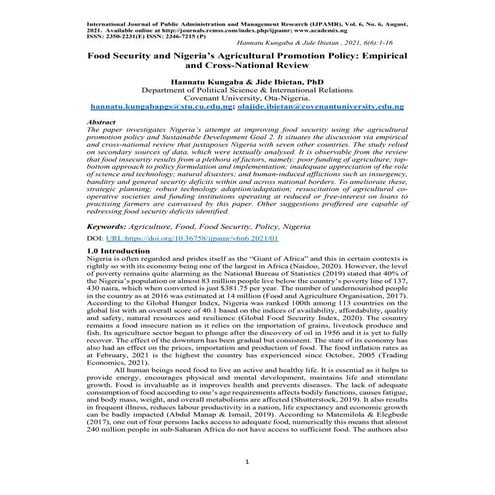 Food security and nigeria’s agricultural promotion policy  empirical and cros...
