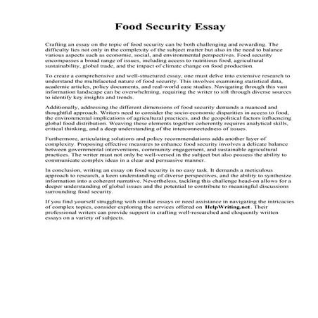Food Security Essay. Wesley Biblical Seminary | PDF