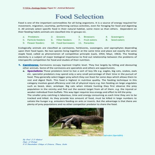Animal Behavior: Food selection sudeshrathod
