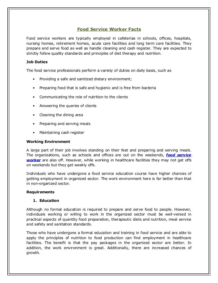 job description for food service worker